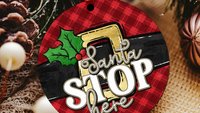 Santa stop here stocking tags for Christmas door knob hangers, cute Christmas ornament for kids, Santa Claus Christmas ornament gift best