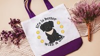 life is better with a dog labrador retriever tote bags for dog lovers, black lab totes for women, black labrador mom gift, cute dog gifts