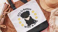 life is better with a dog labrador retriever tote bags for dog lovers, black lab totes for women, black labrador mom gift, cute dog gifts