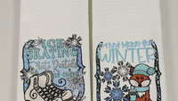 winter woodland hand towels blue Christmas kitchen towels for mom, stocking stuffers for adults, cute Christmas gifts for sister, winter fox