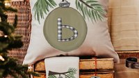 personalized Christmas gift sets for family, custom initial Christmas ornaments, cute Christmas hostess gift for women, sage green Christmas