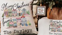 personalized Merry Christmas kitchen towels, custom small town Christmas kitchen hand towels, unique Christmas wedding gift for couple, best