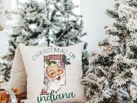 Santa throw pillows for couch, Indiana decor, holiday hosting decor home decor gift, Indiana Christmas gifts for neighbors, Santa Claus hand