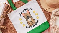 life is better with dogs French bulldog tote bag for women, Frenchie mom gift, French bulldog gifts for her, reusable shopping bag, cute dog