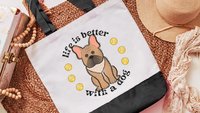 life is better with dogs French bulldog tote bag for women, Frenchie mom gift, French bulldog gifts for her, reusable shopping bag, cute dog