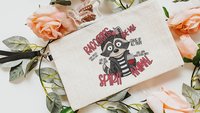 spirit animal funny raccoon makeup bag for women, sarcastic gifts for her, trash panda cosmetic bag for purse, cute but feral snarky gifts