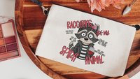 spirit animal funny raccoon makeup bag for women, sarcastic gifts for her, trash panda cosmetic bag for purse, cute but feral snarky gifts
