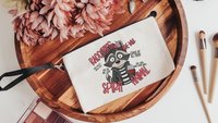 spirit animal funny raccoon makeup bag for women, sarcastic gifts for her, trash panda cosmetic bag for purse, cute but feral snarky gifts