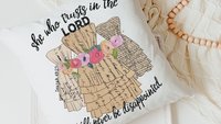 Isaiah 49 Bible verse throw pillow for dorm, Christian gifts for women faith gifts for her, scripture decor, floral throw pillow cover 18x18