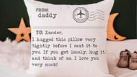 personalized for my dad hugged this pillow throw pillow for bed, unique Fathers day gift from kids, sentimental gifts for Dad, long distance
