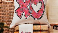 xo valentine throw pillow for bed, cute Valentines wedding gifts for couple, personalized Valentines ornaments for a tree, hugs and kisses