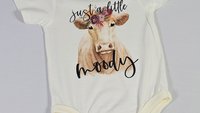 just a little moody floral cow baby clothes girl, cute cow gifts for baby girl coming home outfit, farm baby shower gift girl, funny cow