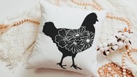 floral chicken throw pillows for couch, black and white farmhouse decor living room throw pillow covers 18x18, cute chicken gifts for women