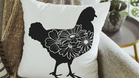 floral chicken throw pillows for couch, black and white farmhouse decor living room throw pillow covers 18x18, cute chicken gifts for women