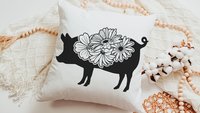 floral pig throw pillows for couch, black and white farmhouse decor living room throw pillow covers 18x18, cute pig gifts for pig lovers
