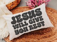 Matthew 11 28 scripture throw pillows for couch, encouragement gift for women, Bible verse lumbar pillow cover 12x20, Christian gifts for