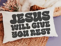 Matthew 11 28 scripture throw pillows for couch, encouragement gift for women, Bible verse lumbar pillow cover 12x20, Christian gifts for