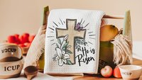 he is risen Easter cross Easter throw pillow covers 18x18, Matthew 28:6 Christian Easter decor gift, religious decorative pillows for couch