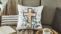 he is risen Easter cross Easter throw pillow covers 18x18, Matthew 28:6 Christian Easter decor gift, religious decorative pillows for couch