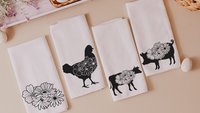 floral chicken kitchen towels for Spring, black and white farmhouse kitchen decor, cute chicken gifts for women, chicken mom gift, flower