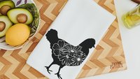 floral chicken kitchen towels for Spring, black and white farmhouse kitchen decor, cute chicken gifts for women, chicken mom gift, flower