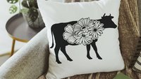 floral cow throw pillows for couch, black and white farmhouse decor living room throw pillow covers 18x18, cute cow gifts for cow lovers