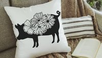 floral pig throw pillows for couch, black and white farmhouse decor living room throw pillow covers 18x18, cute pig gifts for pig lovers