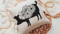 floral pig throw pillows for couch, black and white farmhouse decor living room throw pillow covers 18x18, cute pig gifts for pig lovers
