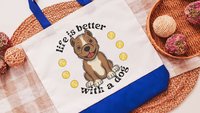 life is better with dogs American pit bull terrier tote bag for women, cute Mothers day gifts from dog, Staffordshire bull terrier reusable