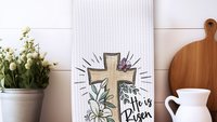 he is risen Easter cross Easter throw pillow covers 18x18, Matthew 28:6 Christian Easter decor gift, religious decorative pillows for couch