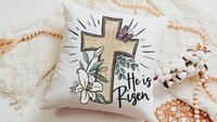 he is risen Easter cross Easter throw pillow covers 18x18, Matthew 28:6 Christian Easter decor gift, religious decorative pillows for couch