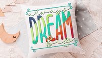 dream big inspirational throw pillows for kids, colorful nursery decor, reading nook pillow, toddler girl gifts, positive affirmations for