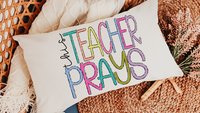 this teacher prays lumbar pillow for chair, Sunday school teacher gifts for women, Christian school teacher classroom decor, prayer pillow