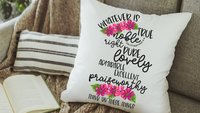 whatever is true scripture throw pillows for couples, Philippians 4:8 pink floral Bible verse decorative pillows for couch, Christian gifts