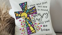 amazing grace floral decorative pillows for bed, Christian gifts for women sisters in Christ, stained glass cross throw pillows for couch