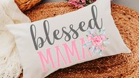 blessed mama lumbar pillow cover 12x20, Christian Mothers day gift for godmother, blush pink floral throw pillows for bed, Spring style