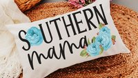 southern mama lumbar pillow for bed, veranda Adirondack chair pillows, country mom gift from daughter, blue peony throw pillow for couch