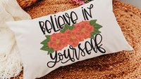 believe in yourself inspirational throw pillows for bed, red dahlia floral lumbar pillow cover 12x20, cute Christmas gifts for college girls