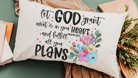 watercolor floral throw pillow for bed, Psalm 20 faith gifts for Mom, cute Christian encouragement gift for women, Bible verse lumbar pillow