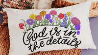 God is in the details wildflower lumbar pillow for couch, floral throw pillow for bed, Christian Mothers day gifts for mother in law, faith
