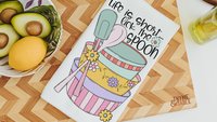 personalized Grandmas kitchen hand towels, cute Mothers day gifts for bakers, kiss the cook kitchen decor, life is short lick the spoon