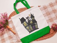 haunted house trick or treat bag for kids, Halloween gifts for teachers, spooky cute Halloween tote bag for women, witchy gifts for best