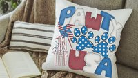 paw print party in the USA throw pillows for couch, dog mom gift, red white and blue 4th of July decor front porch pillows, patriotic gifts