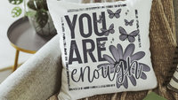 you are enough inspirational throw pillow for couch, college dorm decor for girls, mental health gifts for women, positive affirmations for