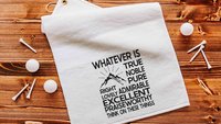 Christian golf towel for golf bags, whatever is true scripture gifts for men, Philippians 4:8 Bible verse golf gifts for son in law, ball