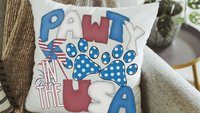 paw print party in the USA throw pillows for couch, dog mom gift, red white and blue 4th of July decor front porch pillows, patriotic gifts