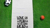 love us or fear us rally towel baseball mom gifts, game day football dad gift, sports duffle bag accessories, golf towel with grommet, coach