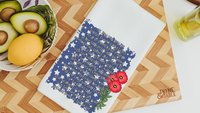 star spangled banner print patriotic kitchen towel for summer, 4th of July hand towels for women, Americana kitchen decor, red poppy floral
