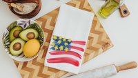 floral American flag kitchen towels, patriotic kitchen decor, 4th of July bridal shower gifts for bride, USA gifts, Independence day home