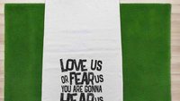 love us or fear us rally towel baseball mom gifts, game day football dad gift, sports duffle bag accessories, golf towel with grommet, coach